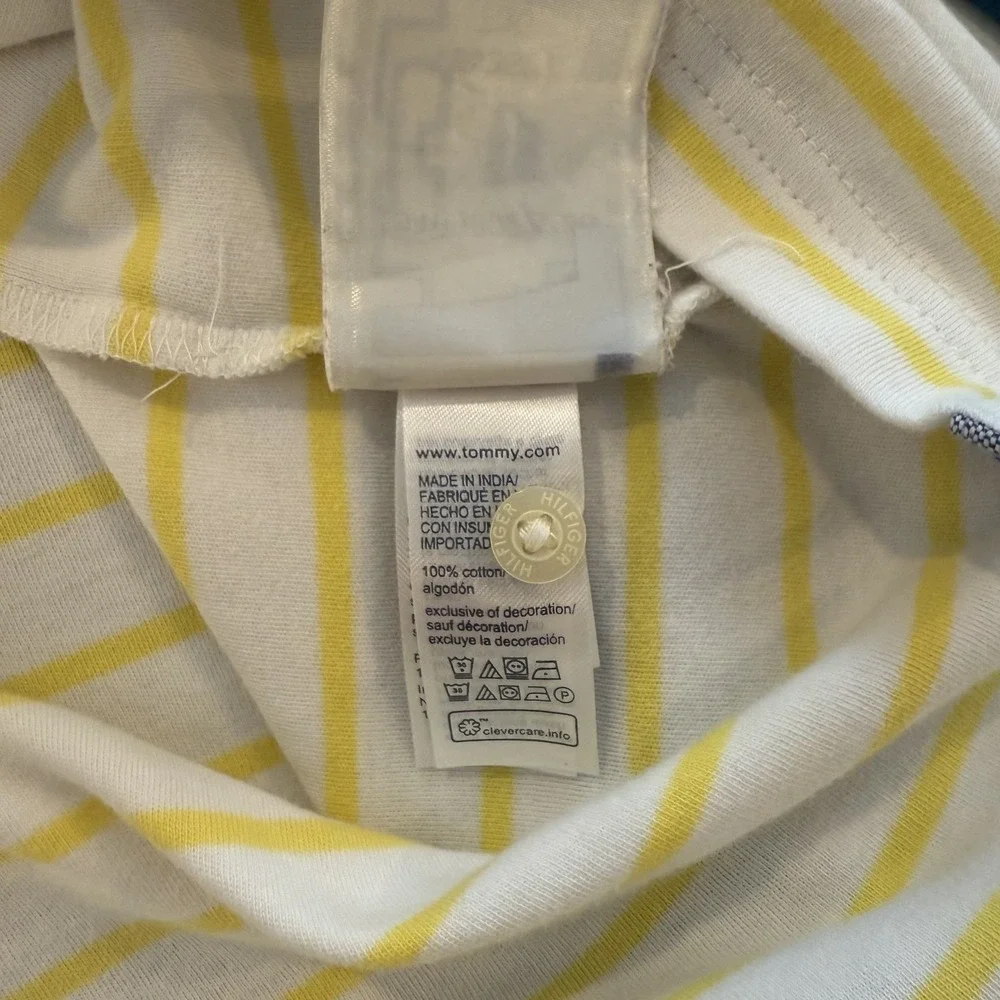 Tommy Hilfiger Men's‎ Large Polo Shirt White Yellow Stripes Blue Collar